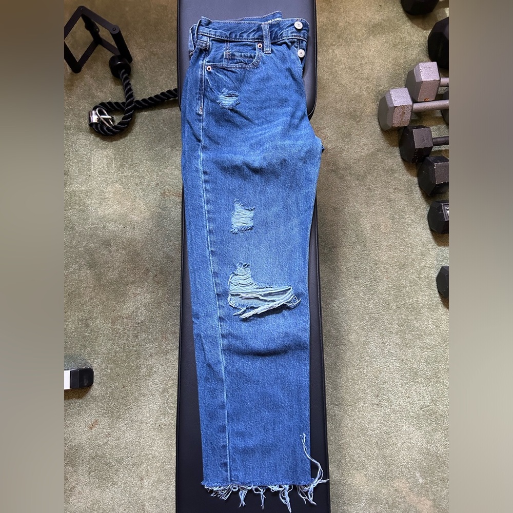 Distressed Blue Women's Jeans old navy high rise slouchy straight sz 2